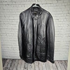Boston Harbour Mens Black New Zealand Lamb Leather Jacket Car Coat Size M